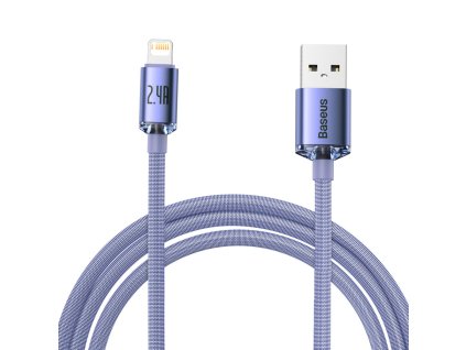 90792 baseus datovy kabel crystal shine usb na lightning 2 4 a 1 2 m nylonovy oplet fialovy