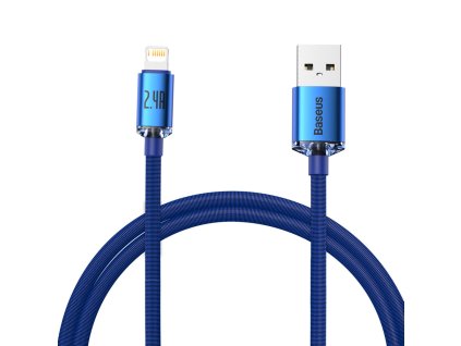 90789 baseus datovy kabel crystal shine usb na lightning 2 4 a 1 2 m nylonovy oplet modry