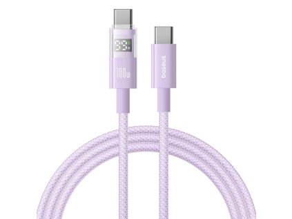 91227 baseus datovy kabel display 2 type c na type c rychle nabijanie digitalny displej 100 w 2 m fialovy nebula purple