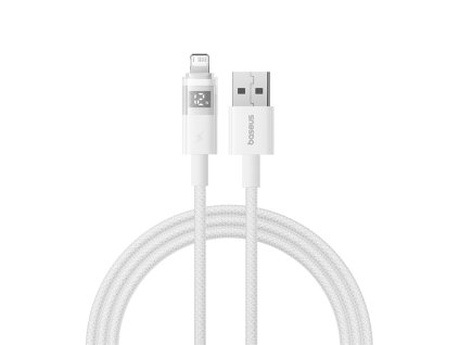 91269 baseus datovy kabel display 2 usb na lightning rychle nabijanie digitalny displej 2 4 a 1 m biely moon white