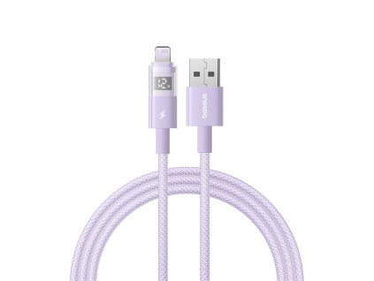 91275 baseus datovy kabel display 2 usb na lightning rychle nabijanie digitalny displej 2 4 a 1 m fialovy nebula purple