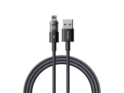 91287 baseus datovy kabel display 2 usb na lightning rychle nabijanie digitalny displej 2 4 a 2 m cierny cosmic black