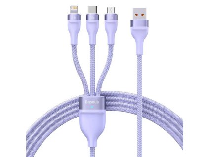 91053 baseus datovy kabel flash series 2 usb na type c lightning micro usb rychle nabijanie 100 w 1 2 m fialovy