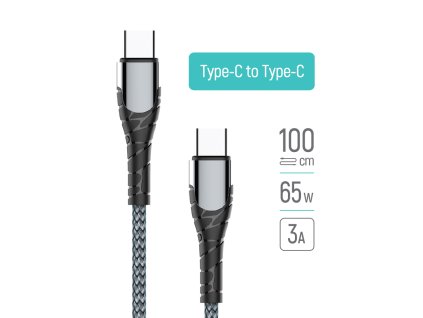 91293 colorway datovy kabel type c na type c pd rychle nabijanie 65 w 3 a nylon 1 m sivy