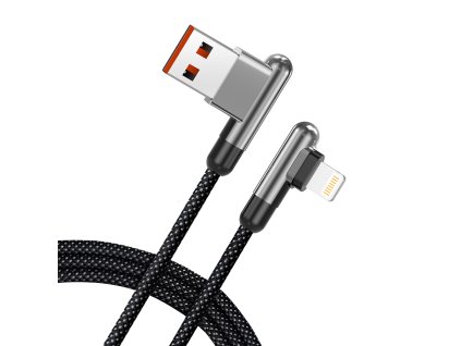 91140 lito datovy kabel usb na lightning rychle nabijanie 60 w nylonovy oplet pravouhly konektor 1 m cierny
