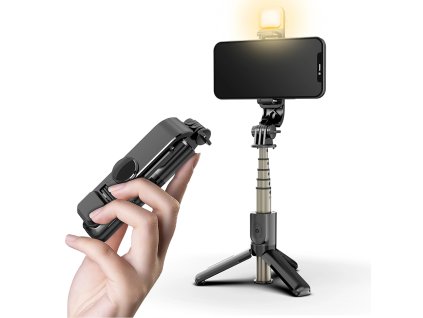 90993 techsuit mini selfie tyc so stabilnym stativom bluetooth ovladanim a pridavnym svetlom 70 cm cierna