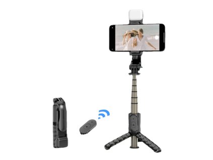 91002 techsuit mini selfie tyc so stabilnym stativom bluetooth ovladanim pridavnym svetlom 360 otacanie 70 cm cierna