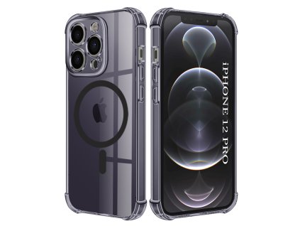 97893 2 techsuit shockproof clear silicone magsafe kryt na iphone 12 pro dymovo cierny