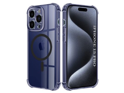 97917 2 techsuit shockproof clear silicone magsafe kryt na iphone 15 pro dymovo cierny