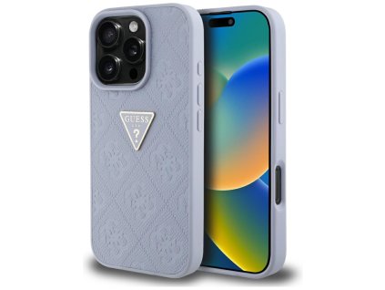 101784 guess leather hot stamp 4g pattern triangle metal logo ochranny obal na iphone 16 pro svetlofialove