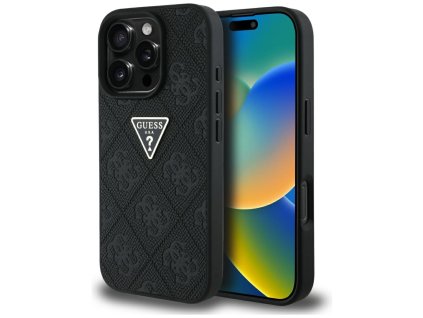 101787 guess leather hot stamp 4g pattern triangle metal logo ochranny obal na iphone 16 pro max cierne