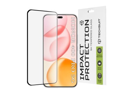 104631 techsuit 111d full cover full glue 3d zakrivene ochranne tvrdene sklo na honor 400 pro cierne