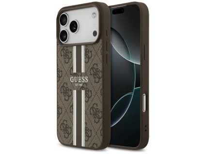 105903 guess hardcase 4g printed stripes magsafe ochranny obal na iphone 17 pro max hnedy