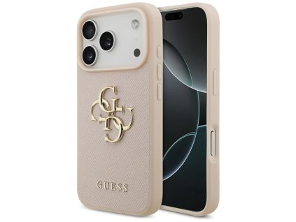 109767 guess hardcase 4g grained big and classic logo obal na iphone 17 pro ruzovy