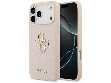 109773 guess hardcase 4g grained big and classic logo obal na iphone 17 pro max ruzovy