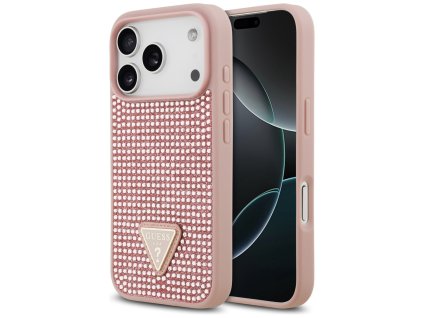 109635 guess rhinestone triangle logo obal na iphone 17 pro ruzovy