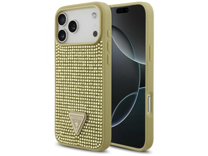 109632 guess rhinestone triangle logo obal na iphone 17 pro max zlaty