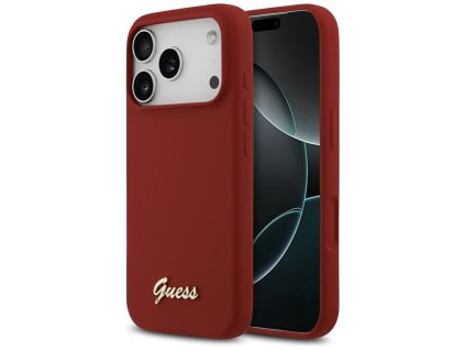 109749 guess silicone script metal logo magsafe obal na iphone 17 pro cerveny