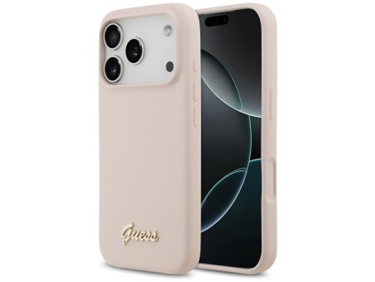 109737 guess silicone script metal logo magsafe obal na iphone 17 pro svetloruzovy
