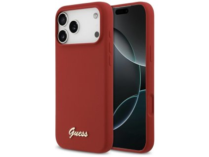 109746 guess silicone script metal logo magsafe obal na iphone 17 pro max cerveny