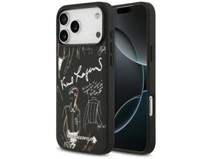 108471 karl lagerfeld hardcase grained pattern logo obal na iphone 17 pro max cierny