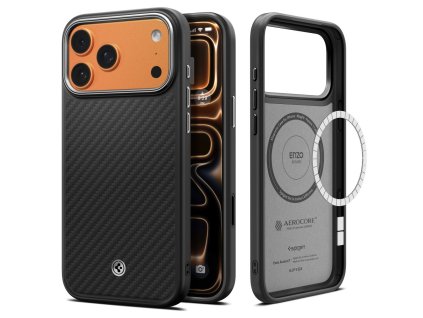 108510 7 spigen enzo aramid t magsafe ochranny obal na iphone 17 pro cierno strieborny