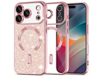 107787 techsuit luxury glitter magsafe kryt na iphone 17 pro ruzovozlaty