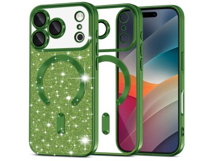 107760 techsuit luxury glitter magsafe kryt na iphone 17 pro tmavozeleny