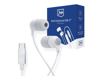 114186 3mk wired earphones kablove sluchadla usb c in ear s mikrofonom ovladanim a vysokou kvalitou zvuku 1 2m biele