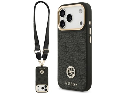 112011 guess 4g strass logo with big strap metal button magsafe puzdro pre iphone 17 pro cierne