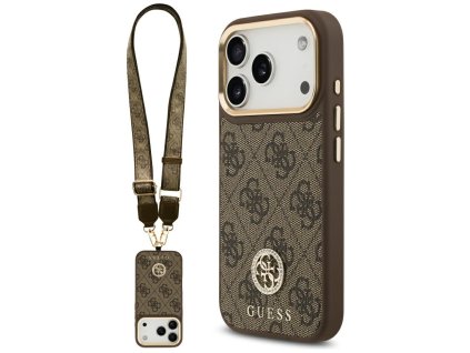 112014 guess 4g strass logo with big strap metal button magsafe puzdro pre iphone 17 pro hnede