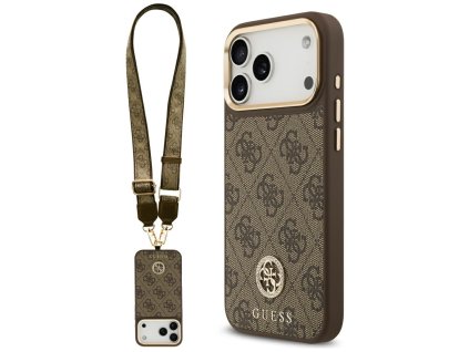 112020 guess 4g strass logo with big strap metal button magsafe puzdro pre iphone 17 pro max hnede