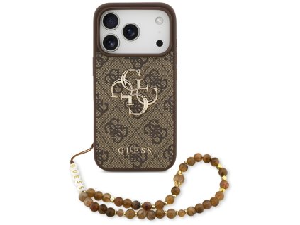 112038 guess hardcase 4g classic logo s perlovym putkom puzdro pre iphone 17 pro hnede