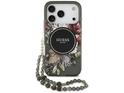 112068 guess iml flowers with pearl strap magsafe puzdro pre iphone 17 pro cierne