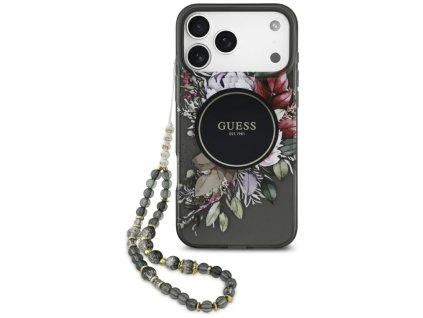 113163 guess iml flowers with pearl strap magsafe puzdro pre iphone 17 pro max cierne