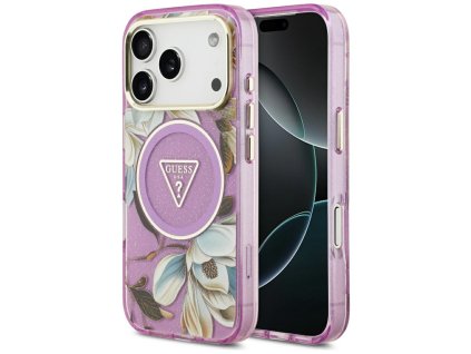 111849 guess iml metal glitter flowers triangle magsafe puzdro pre iphone 17 pro fialove
