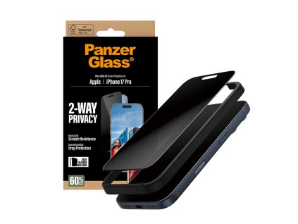 113649 panzerglass ultra wide fit 2 way privacy ochranne sklo s instalacnym ramikom easyaligner pre iphone 17 pro cierne
