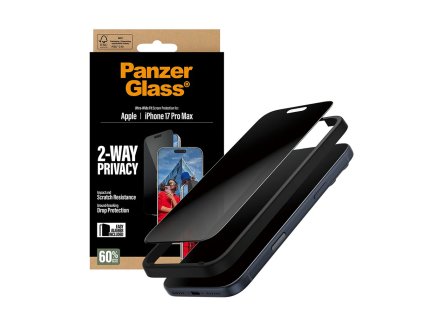 113652 panzerglass ultra wide fit 2 way privacy ochranne sklo s instalacnym ramikom easyaligner pre iphone 17 pro max cierne