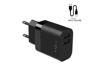 116949 fixed wall charger sietova nabijacka 2 usb smart rapid charge 17w usb micro usb kabel 1 m cierna