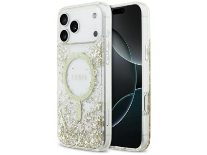 116967 guess resin bottom glitter magsafe puzdro pre iphone 17 pro max zlate