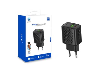 116796 lito wall charger lc19 sietova nabijacka usb c usb pd30w gan technologia nehorlavy pc material eu vidlica cierna