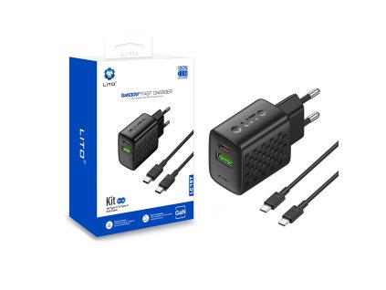 116799 5 lito wall charger lc19t sietova nabijacka usb c kabel v baleni usb c usb pd30w gan technologia nehorlavy pc material eu vidlica cierna