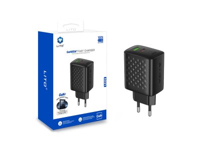 116814 lito wall charger lc24 sietova nabijacka usb c usb pd65w gan technologia nehorlavy pc material eu vidlica cierna