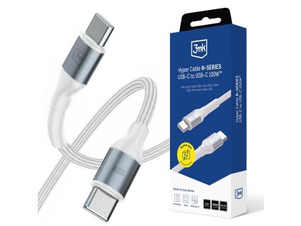 118581 3mk data cable hyper n series datovy a nabijaci kabel usb c na usb c 100 w 20 v 5 a 1 m biely