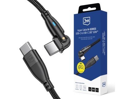118554 3mk data cable hyper n series flexibilny datovy a nabijaci kabel usb c na usb c fast charge 60 w 20 v 3 a ohyb 180 2 m cierny