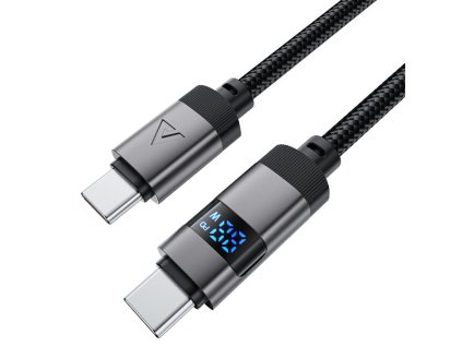 118425 acefast data cable datovy a nabijaci kabel usb c na usb c fast charge 60 w 3 a s digitalnym displejom zliatina zinku 1 2 m cierny