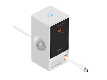 118329 baseus extension cord powercombo predlzovaci kabel s 2 usb 2 usb c a zasuvkou schuko 65 w biely