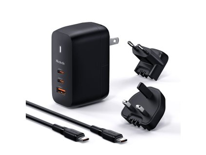 118521 mcdodo travel adapter mecha series cestovny adapter s integrovanym kablom pre uk us eu 2 usb c a usb a 65 w cierny