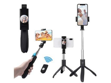 119404 techsuit selfie stick k06 selfie tyc so stabilnym stativom bluetooth dialkove ovladanie skladacia 360 rotacia 70 cm cierna