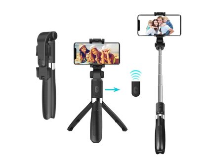 119422 techsuit selfie stick l01 selfie tyc so stabilnym stativom a vysuvnym ramenom bluetooth dialkove ovladanie 70 cm cierna